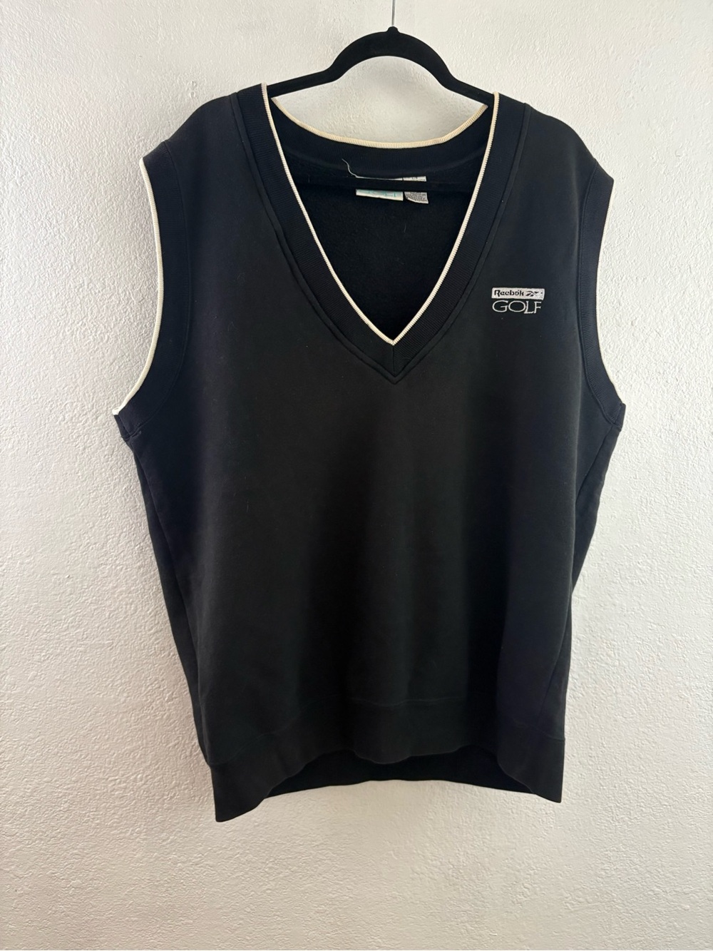 Reebok Golf Mens Black Sleeveless V Neck Cotton Sweatshirt Vest Athletic Size L